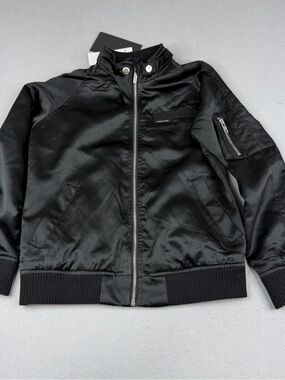 Members Only Big Girls Satin Boyfriend Bomber Jacket Black 10/12 NWT